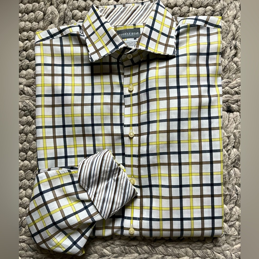 Thomas Dean Patterned Button Downshirt With Contr… - image 1